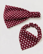 Bandeau cheveux femme bordeaux à pois blanc,et son bandana chien assorti accessoire de mode fait main Cocoon Pets, vue packshot