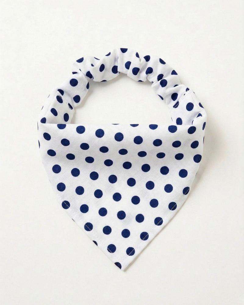 Bandana Céleste blanc à pois bleu marine fait main pour petit chien et chat - Cocoon Pets accessoires matchy