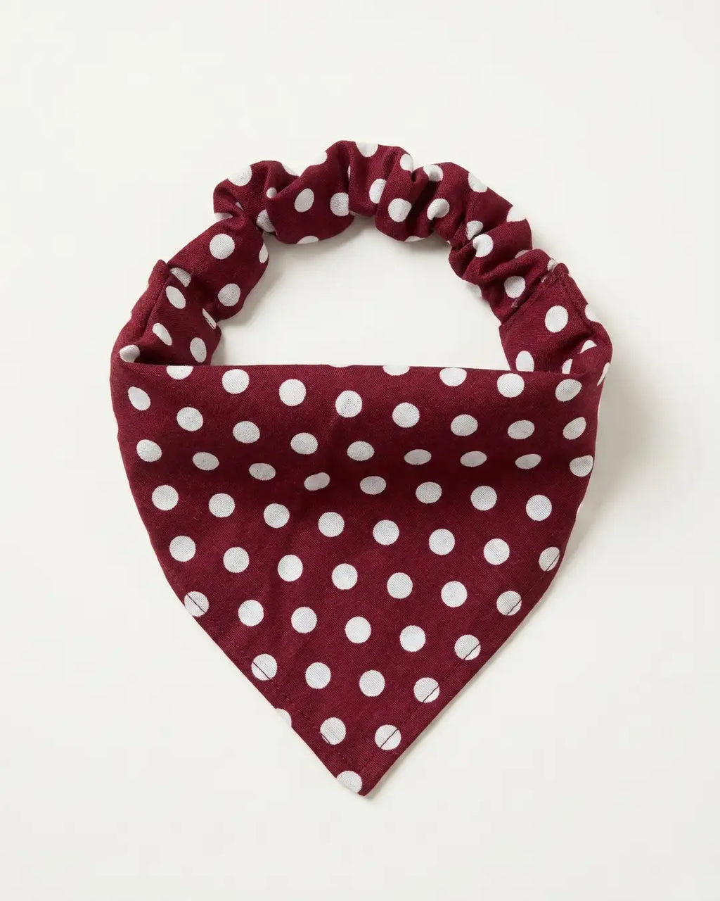 Bandana chien chat bordeaux à pois blanc marine avec bandeau assorti, fait main photo packshot
