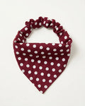 Bandana chien chat bordeaux à pois blanc marine avec bandeau assorti, fait main photo packshot
