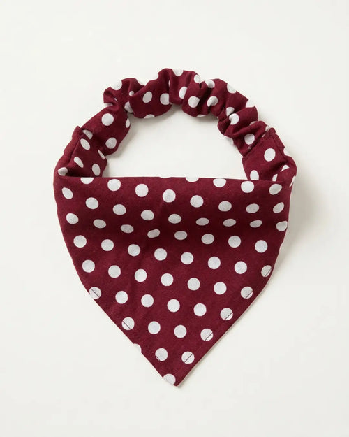 Bandana chien chat bordeaux à pois blanc marine avec bandeau assorti, fait main photo packshot