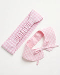 bandana chien Col claudine vichy rose pale et bandeau cheveux femme assorti, accessoires faits main Cocoon Pets, vue packshot