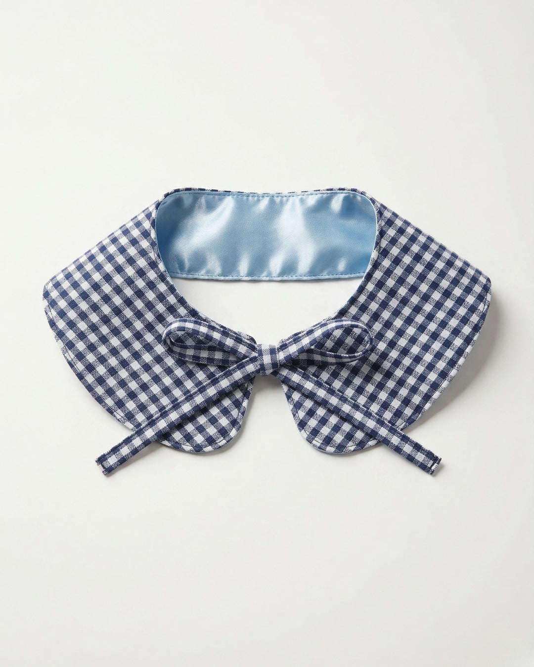 Col claudine vichy bleu marine doublure satin bleu ciel fait main pour petit chien et chat - Cocoon Pets accessoires matchy