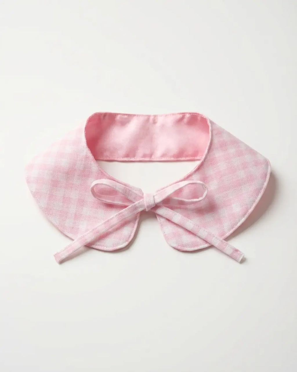 Col claudine détachable en tissu vichy rose avec liens noeuds - accessoire mode matchy fait main pour chien et chat Cocoon Pets